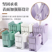 Retractable Metal Bookends with Pen Holder, Foldable Desktop Book Organizer