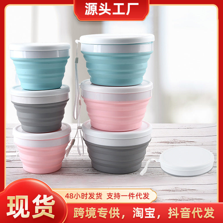 Portable Silicone Collapsible Lunch Box with Lid for Outdoor Travel and Food Storage