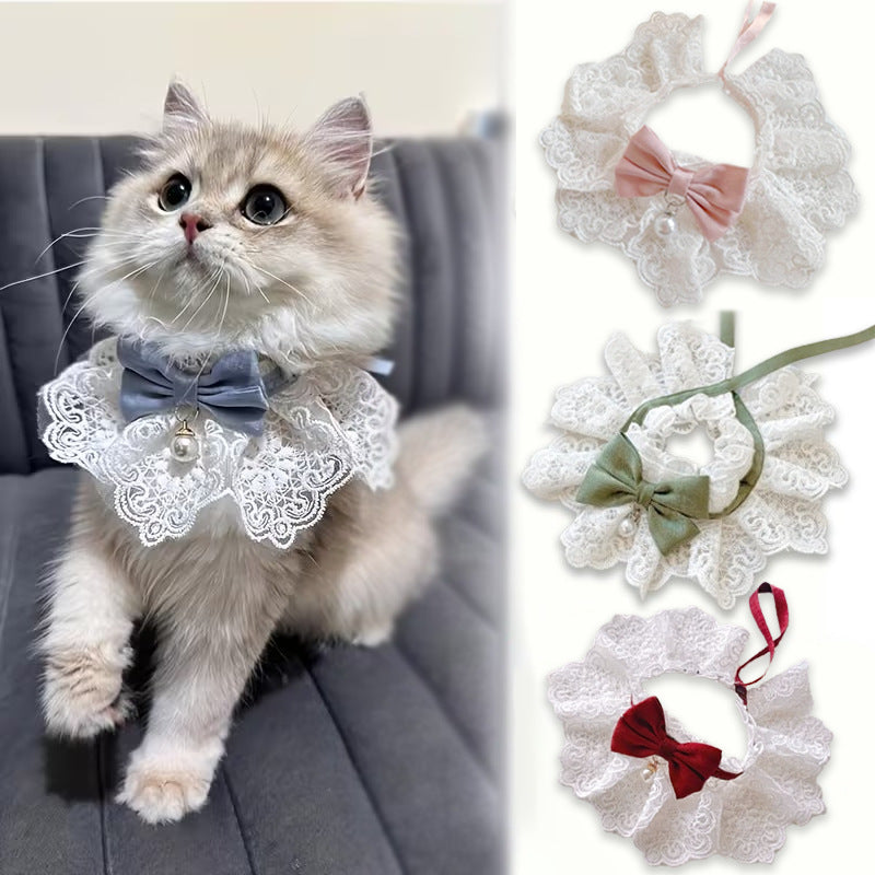 Pet Cat Dog Knitted Bow Tie Collar Scarf Bib