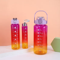 Gradient Color Plastic Water Bottle Set with Straw and Handle for Outdoor Sports