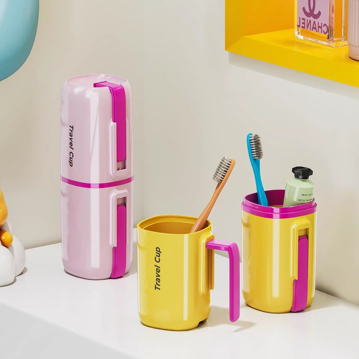 Portable Travel Toothbrush Toothpaste Holder Set with Handle, Multi-functional Storage Case for Outdoor Trips