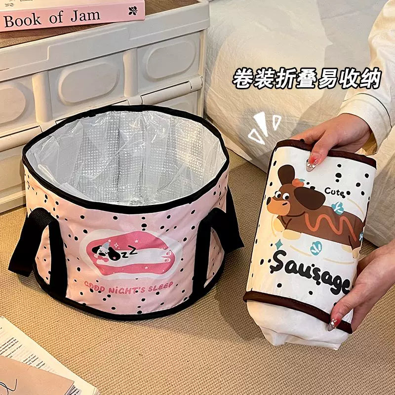 Cartoon Foldable Foot Bath Bucket Portable Insulated Foot Soaking Tub for Travel and Dormitory