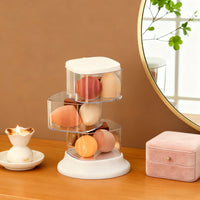 Rotating Multi-Layer Cosmetic Sponge Holder with Lid, Dustproof Beauty Blender Organizer for Desktop