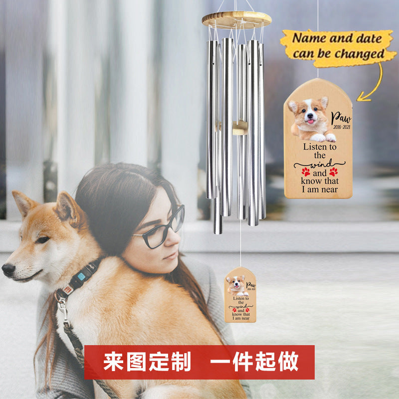 DIY Pet Memorial Wind Chime with Engravable Wooden Tag for Cats and Dogs