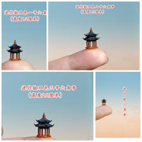 Miniature Resin Pavilion and Mountain Micro Landscape Ornament with Figurines