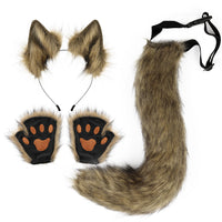 Halloween Fox Ear Tail Paw Gloves Cosplay Set Plush Animal Costume Accessories