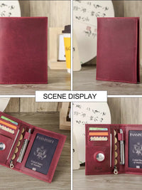 Vintage Crazy Horse Leather RFID Passport Holder with AirTag Slot and Coin Pocket