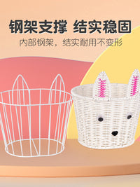 Kids' Woven Bicycle Basket - Retro Style Front Handlebar Storage for Balance Bikes & Scooters