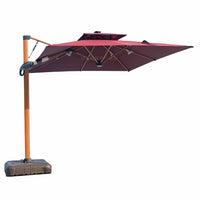 Outdoor Patio Umbrella with Wood Grain Finish, Hydraulic Lift, and Water Base for Garden Balcony