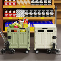 Foldable Shopping Cart with Silent Tank Wheels for Groceries, Camping, and Stalls