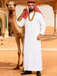 Halloween Arabian Sheikh Costume Set with Robe, Headpiece, Beard, Glasses, and Necklace