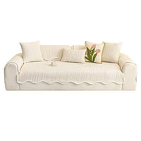 Ice Silk Sofa Cushion Cover Set with Non-Slip Backing for Summer, Cream Style