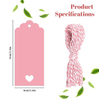 50-Pack Pink Gift Tags with 10m Jute Twine for DIY Craft & Packaging Decoration