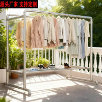 Stainless Steel Garment Rack with Wheels, Single Rod, Adjustable Height
