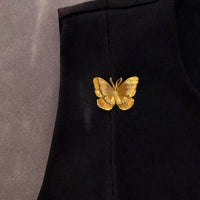 French Vintage Gold Butterfly Brooch Elegant Lightweight Luxury Suit Coat Accessory