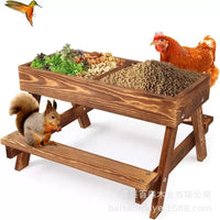 Wooden Picnic Table Bird Feeder for Wild Birds, Ducks, and Squirrels with Metal Mesh Bottom