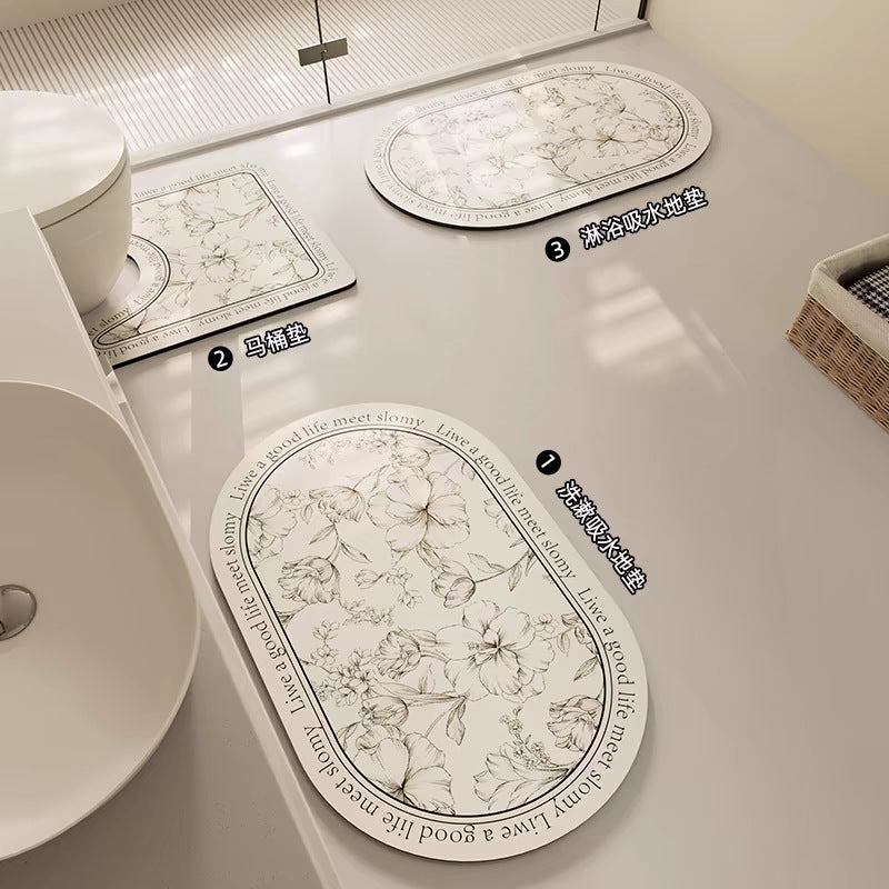 Diatomaceous Earth Absorbent Bathroom Mat Set - Non-Slip Quick Dry Toilet U-Shaped & Bath Mat