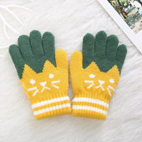 Kids Winter Warm Fleece Lined Gloves for Boys and Girls - Cartoon Cat Design