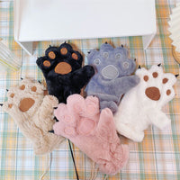 Cute Cartoon Animal Paw Plush Gloves for Women, Winter Warm Thickened Neck-Hanging Mittens for Cycling and Cold Protection