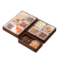 Chinese Style Wooden Divided Snack Serving Tray with Lid