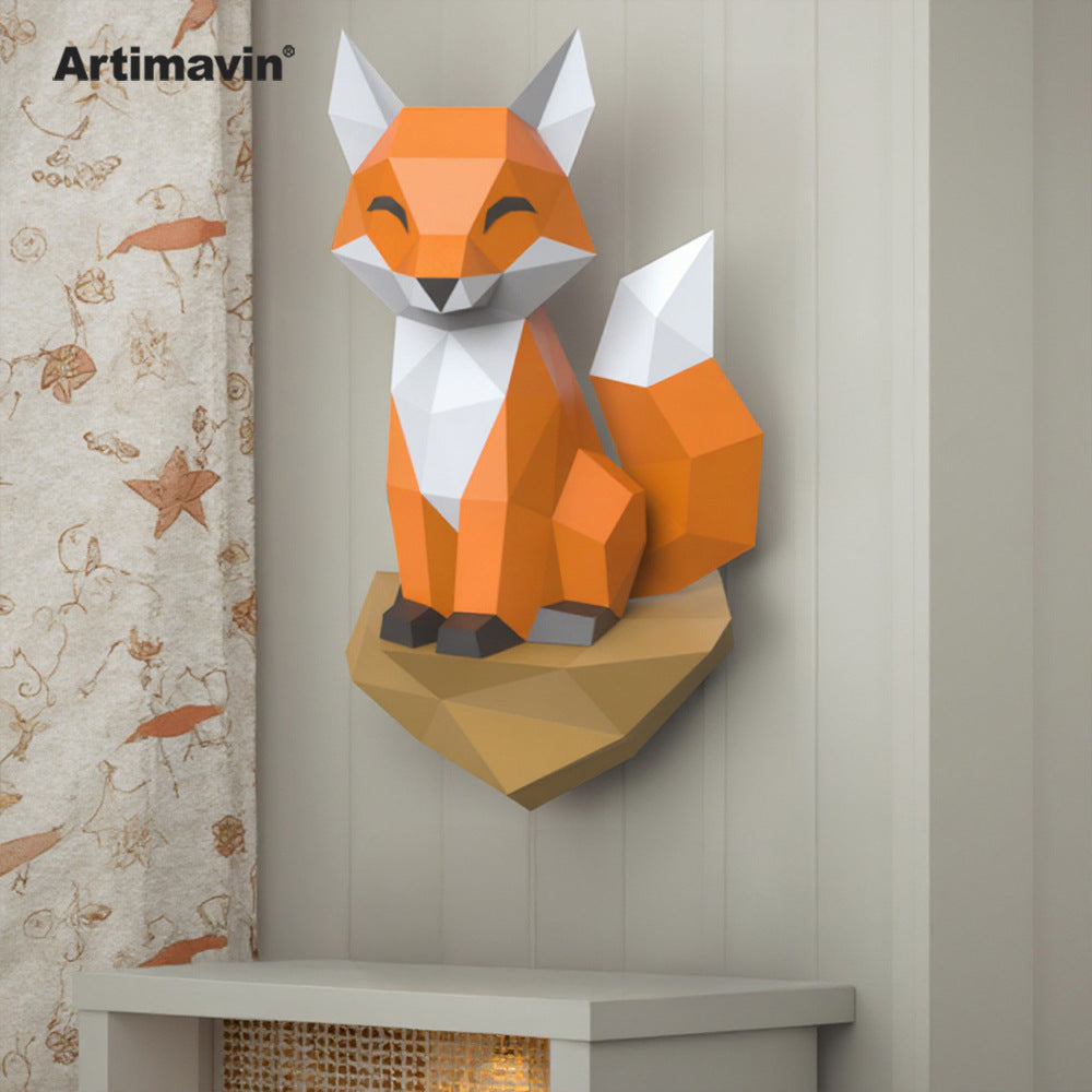 3D Papercraft Rock Fox Wall Decor DIY Kit