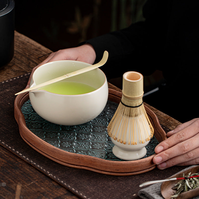 Ru Kiln Matcha Bowl with Spout and Whisk Set for Japanese Tea Ceremony