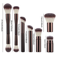 7-Piece Makeup Brush Set with Double-Ended Powder and Blush Brushes, Retractable Contour Brush, and Foundation Brush