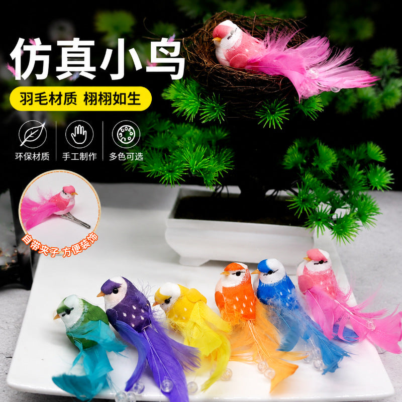 Artificial Feathered Bird Ornaments for Garden & Home Decor