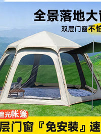 Automatic Pop-Up Hexagonal Camping Tent with Integrated Canopy for Outdoor Activities