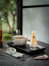 Japanese Style Ceramic Matcha Bowl with Spout - Hand-Painted Kiln Glaze