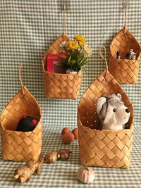 Nordic Woven Hanging Basket for Wall Decor, Kitchen Storage, and Planters