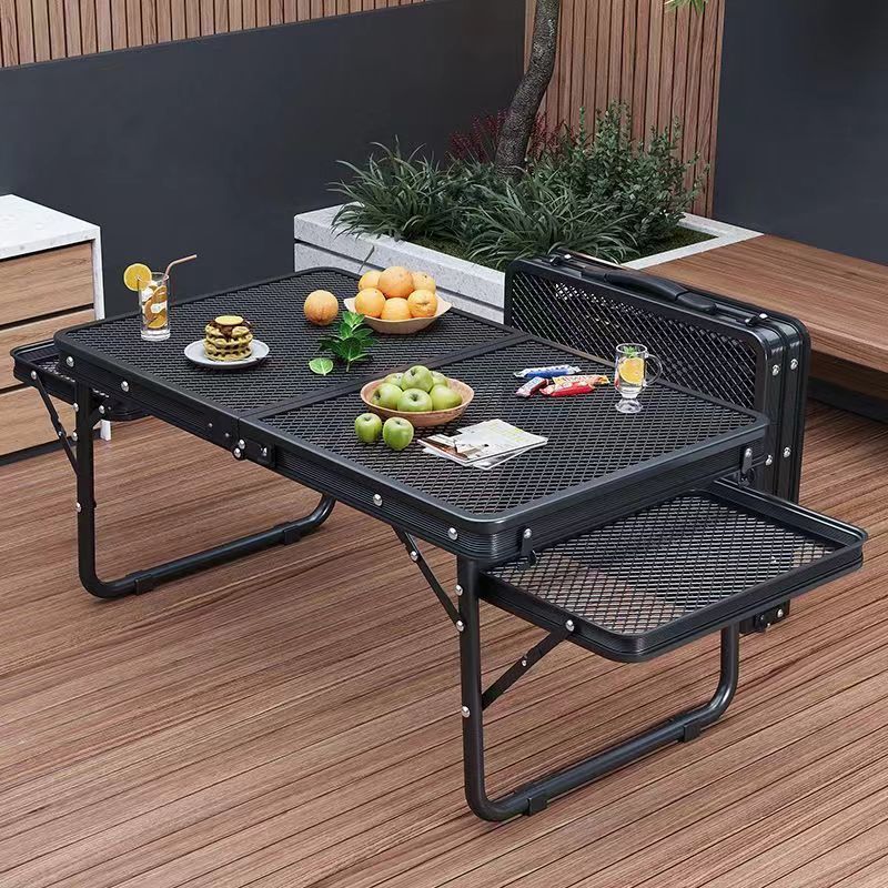 Portable Aluminum Alloy Mesh Grill Table with Adjustable Height, Lightweight Folding Outdoor Table