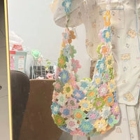 Handmade Crochet Rainbow Floral Shoulder Bag DIY Kit for Women