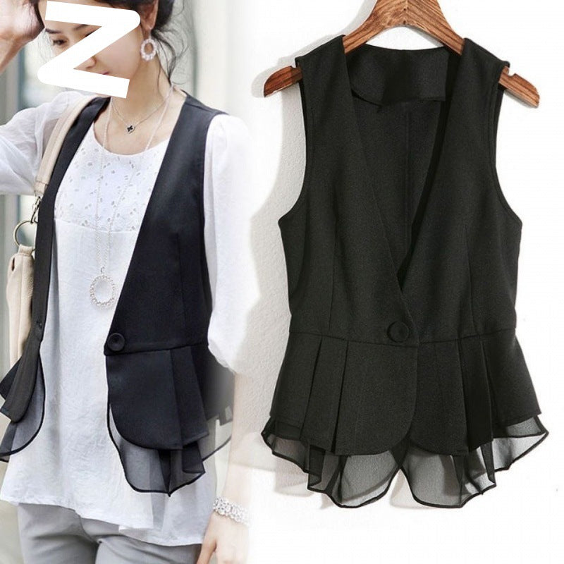 Women's Sleeveless Vest Thin Korean Style Blazer Waistcoat for Spring Summer