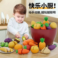Newqida Kids Play Food Cutting Toy Set with Storage Bucket, Educational Pretend Play for Toddlers