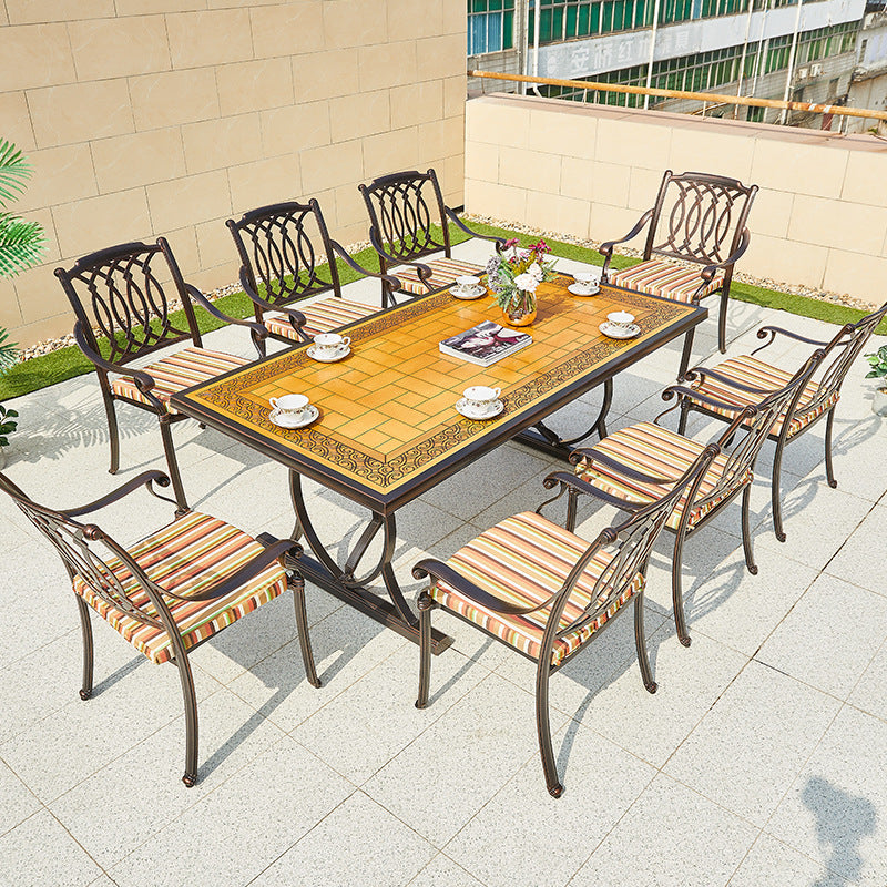 Outdoor Cast Aluminum Dining Table and Chairs Set with Tile Top for Patio Garden Villa