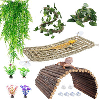 Reptile Hammock with Artificial Leaves and Vines for Terrarium Decor
