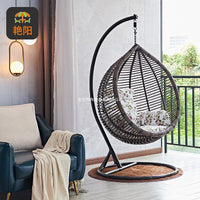 Indoor Rattan Swing Chair with Stand, Single Person Hanging Basket Chair for Balcony, Bedroom, or Patio
