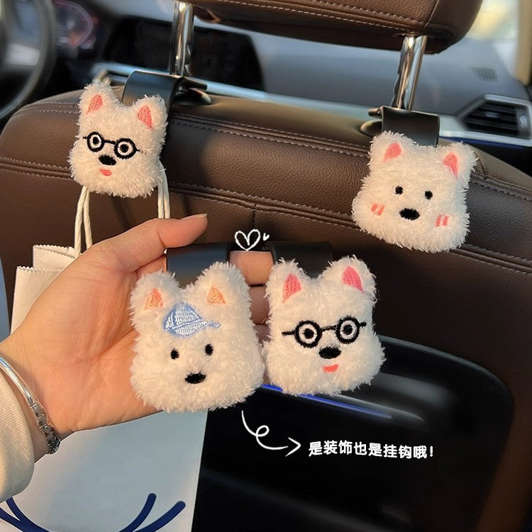 Cute Westie Dog Car Seat Headrest Hooks for Purses, Bags & Groceries - Front & Back Seat Organizer Clips