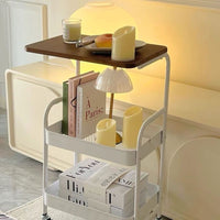 2-Tier Rolling Side Table with Storage Basket for Bedroom and Dorm