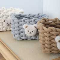 Cute Bear Desktop Storage Basket Korean Style Cotton Linen Woven Organizer for Keys Snacks Sundries