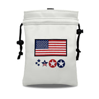 Golf Drawstring PU Ball Pouch with USA Skull Embroidery, Waterproof & Portable