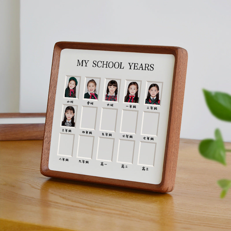Growth Photo Frame for Kids, Commemorative Solid Wood 2-Inch ID Photo Storage for Students and Babies