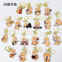 Shiba Inu Playing Instrument Keychain Cartoon Acrylic Piano Guitar Guzheng Student Couple Backpack Charm