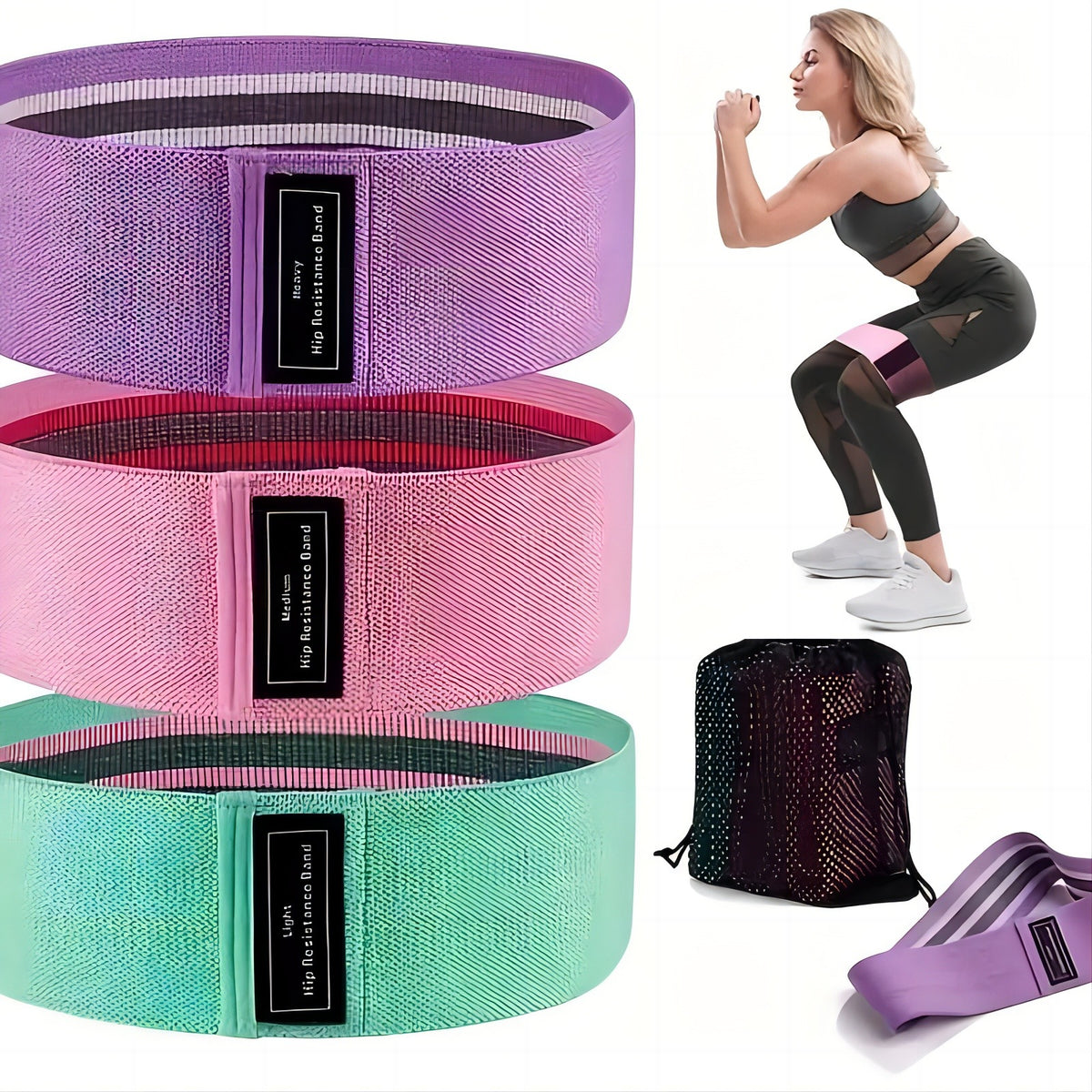 Cotton Resistance Bands for Squats and Glute Training, Non-Slip Exercise Loops for Legs and Butt