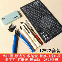 Model Building Tool Kit for Beginners and Enthusiasts - Nippers, Files, Tweezers, Carving Knife, Polishing Blocks
