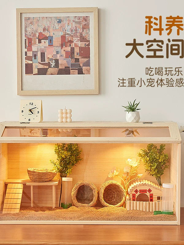 Solid Wood Pet Breeding Cage for Hamsters, Birds, and Small Animals with Thermostatic Control