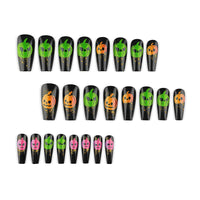 Halloween Pumpkin Theme Press-On Nails, 24pcs Set with Jelly Glue & Nail File