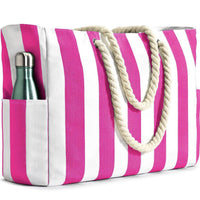Striped Quick-Dry Beach Tote Bag with Storage Pouch