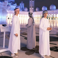 Adult Middle Eastern Sheikh Costume Set with Robe, Headpiece, and Necklace for Halloween Cosplay